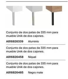 Oferta de Conjunto De Dos Patas Para Mueble Unik De Dos Cajones en Roca