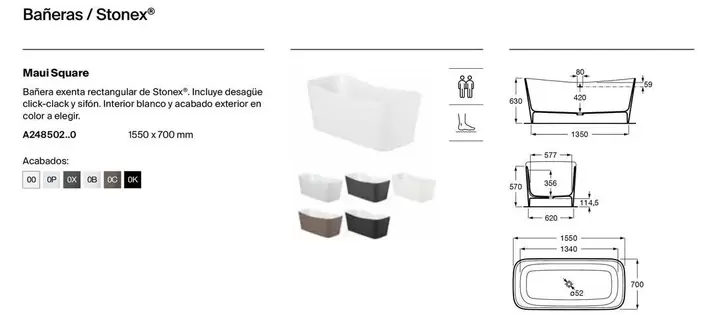 Oferta de Bañera Exenta Rectangular De Stonex en Roca