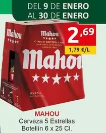 Oferta de Mahou - Cerveza 5 Estrellas Botellin 6 X 25 Cl. por 2,69€ en Supermercados Extremadura