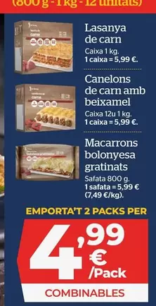 Oferta de Canelons De Cana Amb Beixamel por 5,99€ en La Sirena