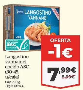 Oferta de Langostino Vannamei Cocido Asc por 7,99€ en La Sirena