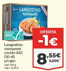 Oferta de Langostino Vannamei Cocido Asc por 8,55€ en La Sirena