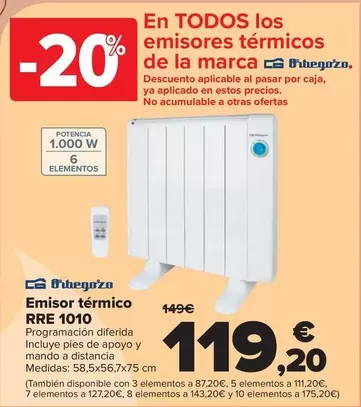 Oferta de Orbegozo - Emisor Termico RRE 1010 por 119,2€ en Carrefour