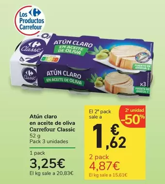 Oferta de Carrefour Classic - Atún Claro En Aceite De Oliva  por 3,25€ en Carrefour Express