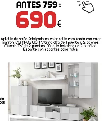 Oferta de Apilable De Diseno Acabado En Blanco Brillo por 690€ en Muebles Hnos. García