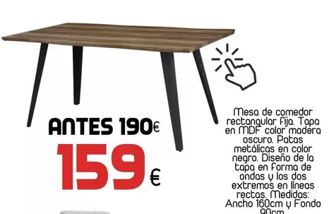 Oferta de Mesa De Comedor Rectangular Fija por 159€ en Muebles Hnos. García