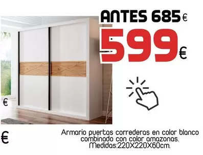 Oferta de Blanco - Armario Puertas Correderas En Color por 599€ en Muebles Hnos. García