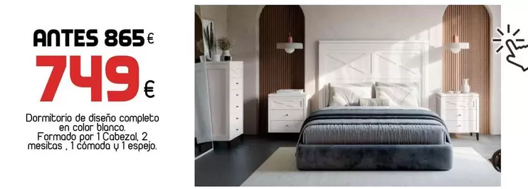 Oferta de  Dormitorio De Diseño Completo En Color Blanco por 749€ en Muebles Hnos. García