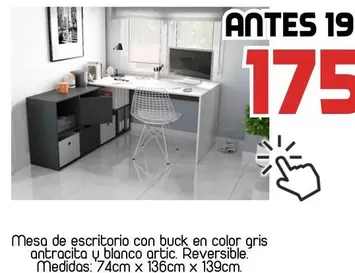 Oferta de Mesa De Escritorio Con Buck En Color Gris Antracita Y Blanco Artic por 175€ en Muebles Hnos. García