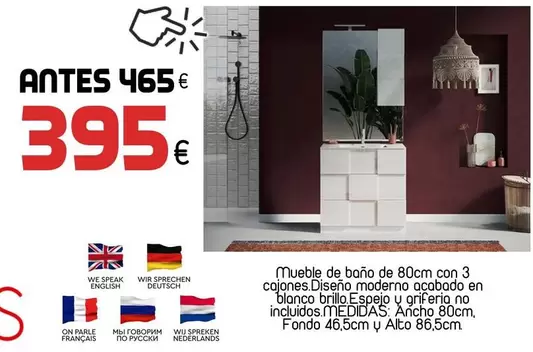 Oferta de Mueble De Bano De 80cm Con 3 Cajones Diseño Moderno Cacabado En  Brillo Espejo U Byerería No Incluidos por 395€ en Muebles Hnos. García