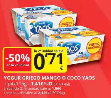 Oferta de Nestlé - Yogur Griego Mango O Coco Yaos por 1,41€ en Supermercados MAS