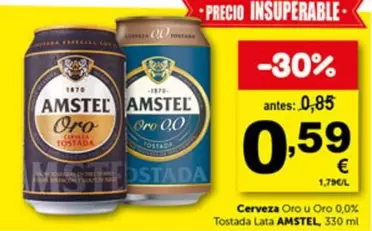 Oferta de Amstel - Cerveza Oro U Oro 0.0% por 0,59€ en Masymas