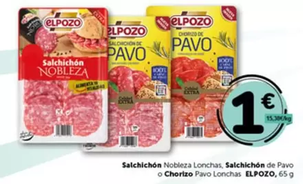 Oferta de Elpozo - Salchichon Nobleza Lonchas, Salchichon De Pavo O Chorizo Pavo Lonchas por 1€ en Masymas