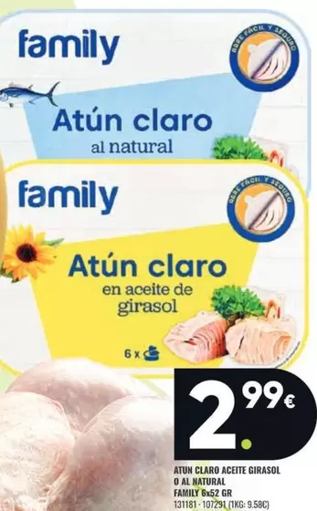 Oferta de Family - Atún Claro Aceite Girasol O Al Natural por 2,99€ en Family Cash