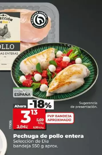 Oferta de Seleccion De Dia - Pechuga De Pollo Entera por 3,13€ en Dia