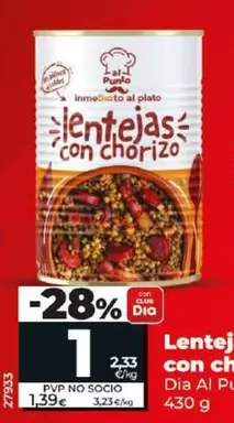 Oferta de Dia Al Punto - Lentejas Con Chorizo por 1€ en Dia