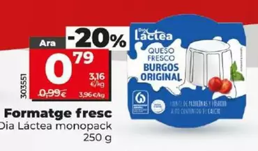 Oferta de Dia Lactea - Queso Fresco por 0,79€ en Dia