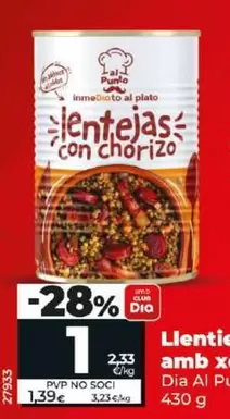 Oferta de Dia Al Punto - Lentejas Con Chorizo por 1€ en Dia