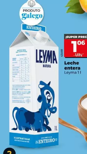 Oferta de Leyma - Leche Entera por 1,06€ en Dia