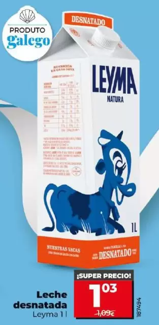 Oferta de Leyma - Leche Desnatada por 1,03€ en Dia