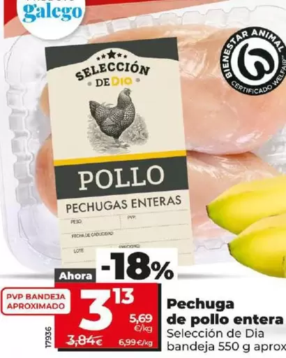 Oferta de Seleccion De Dia - Pechuga De Pollo Entera por 3,13€ en Dia