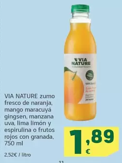 Oferta de Nature - Zumo Fresco De Naranja, Mango Maracuya Gingsen, Manzana Uva, Lima Limon Y Espiritulina O Frutos Rojos Con Granada por 1,89€ en HiperDino