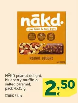 Oferta de Nakd - Peanut Delight, Blueberry Muffin O Salted Caramel por 2,5€ en HiperDino