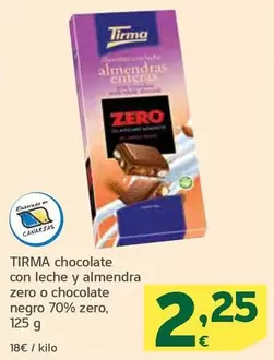 Oferta de Tirma - Chocolate Con Leche Y Almendra Zero O Chocolate Negro 70% Zero por 2,25€ en HiperDino