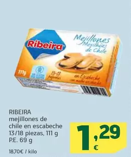 Oferta de Ribeira - Mejillones De Chile En Escabeche por 1,29€ en HiperDino