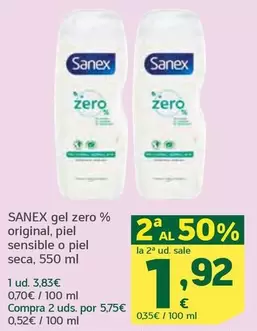 Oferta de Sanex - Gel Zero % Original, Piel Sensible O Piel Seca por 3,83€ en HiperDino