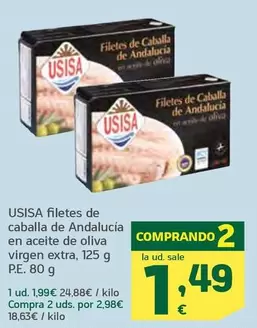 Oferta de Usisa - Filetes De Caballa De Andalucia En Aceite De Oliva Virgen Extra por 1,99€ en HiperDino