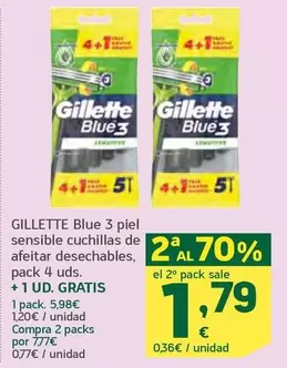 Oferta de Gillette - Blue 3 Piel Sensible Cuchillas De Afeitar Desechables por 5,98€ en HiperDino