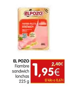 Oferta de Elpozo - Fiambre Sandwich Lonchas por 1,95€ en Dicost