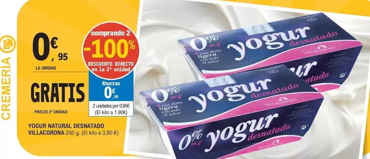 Oferta de Villacorona - Yogur Natural Desnatado por 0,95€ en E.Leclerc