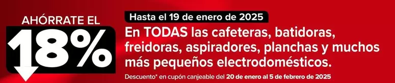 Oferta de En Todas Las Batidoras , Exprimidores , Cafetereas , Hervidores , Licuadoras , Tostadores , Freidoras, Sandwicheras, Planchas De Asar Y Robot De Cocina en Carrefour