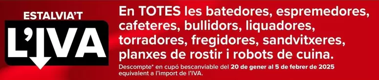 Oferta de En Todas Las Batidoras , Exprimidores , Cafetereas , Hervidores , Licuadoras , Tostadores , Freidoras, Sandwicheras, Planchas De Asar Y Robot De Cocina en Carrefour