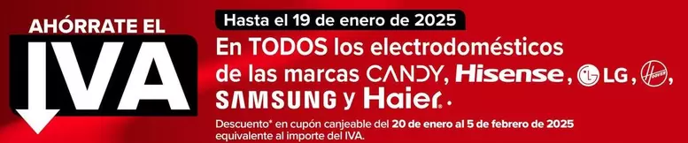 Oferta de En Todos Los Electrodomésticos De Las Marcas  Candy, Hisense, Lg, Hoover, Samsung Y Haier en Carrefour