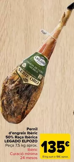 Oferta de Legado ElPozo - Jamón De Cebo Ibérico 50% Raza Ibérica por 135€ en Carrefour