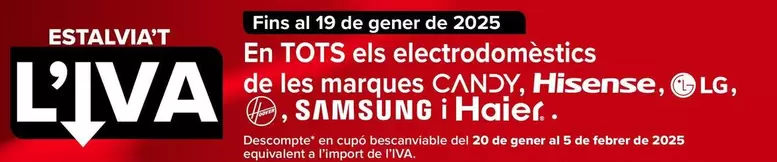 Oferta de En Todos Los Electrodomésticos De Las Marcas  Candy, Hisense, Lg, Hoover, Samsung Y Haier en Carrefour