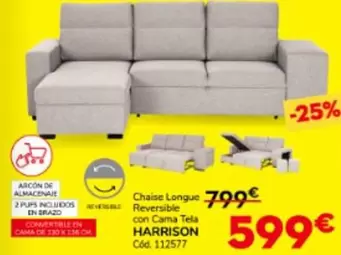 Oferta de Chaise Longue Reversible Con Cama Tela por 599€ en Conforama