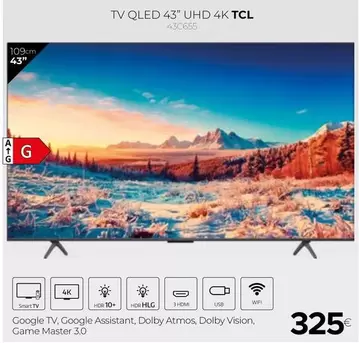 Oferta de TCL - Tv Qled 43" Uhd 4K por 325€ en Tien 21