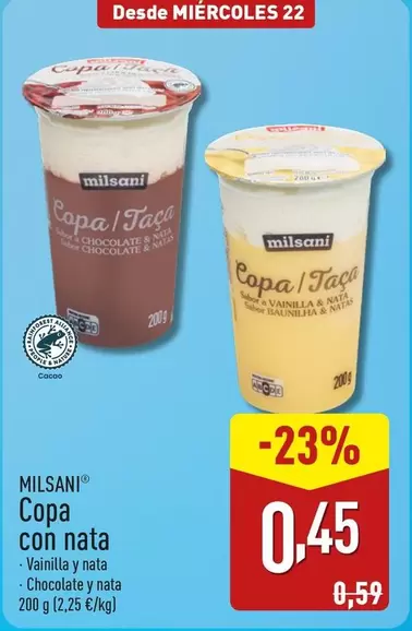 Oferta de Milsani - Copa Con Nata por 0,45€ en ALDI