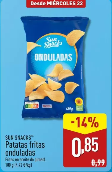 Oferta de Sun Snack - Patatas Fritas Onduladas por 0,85€ en ALDI