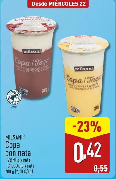 Oferta de Milsani - Copa Con Nata por 0,42€ en ALDI