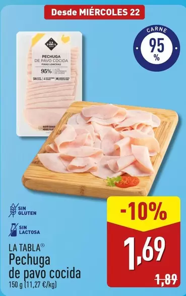 Oferta de La Tabla - Pechuga De Pavo Cocida  por 1,69€ en ALDI