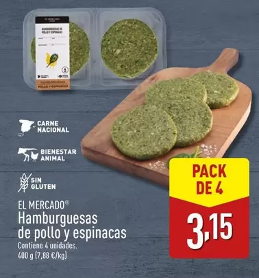 Oferta de El Mercado - Hamburguesas De Pollo Y Espinacas por 3,15€ en ALDI