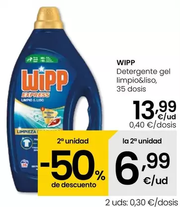 Oferta de Wipp - Detergente Gel Limpio&Liso por 13,99€ en Eroski