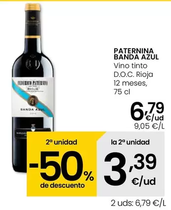 Oferta de Paternina Banda Azul - Vino Tinto D.O.C. Rioja 12 Meses por 6,79€ en Eroski