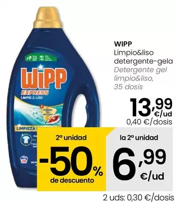 Oferta de Wipp - Detergente Gel Limpio&Liso por 13,99€ en Eroski