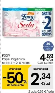 Oferta de Foxy - Papel Higienico Seda 4 + 2 por 4,69€ en Eroski